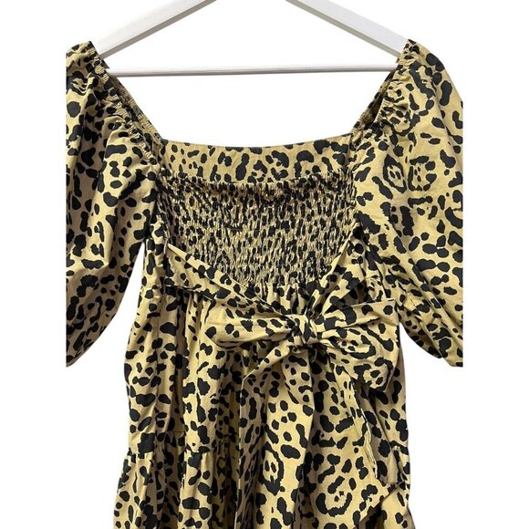 Faithful The Brand Women's Tiered Animal Print Dress Puff S/S Size 4 Smock Tie - Picture 7 of 16